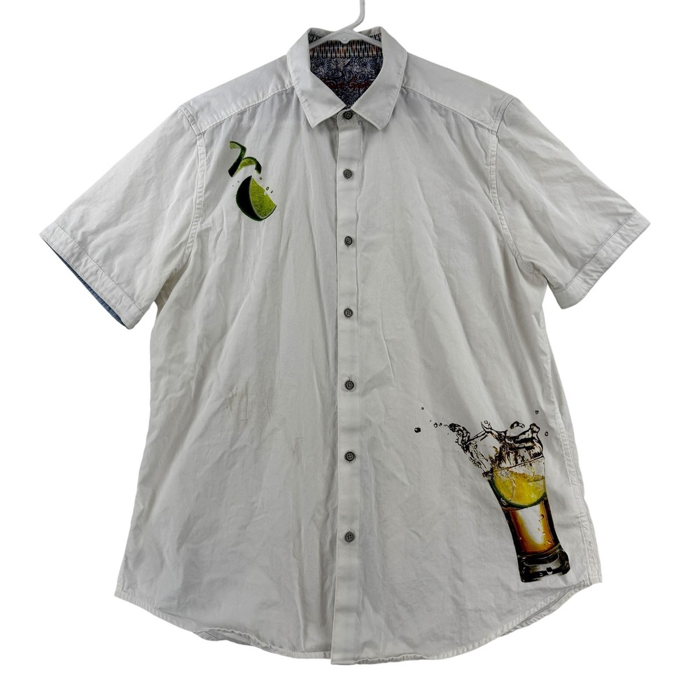 Robert Graham Shirt Mens Large White Cocktail Lime Glass Classic Button-Up